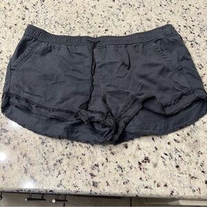 NWT The Loft Charcoal gray elastic drawstring shorts with small fringe on bottom